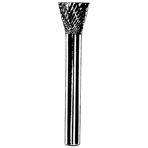Carbide Burr, 1/8" (3 mm) Dia., SN-42 D/C Burr, 10 Degree Inverted Cone, 3/16" Flute L, 1/8" Shank