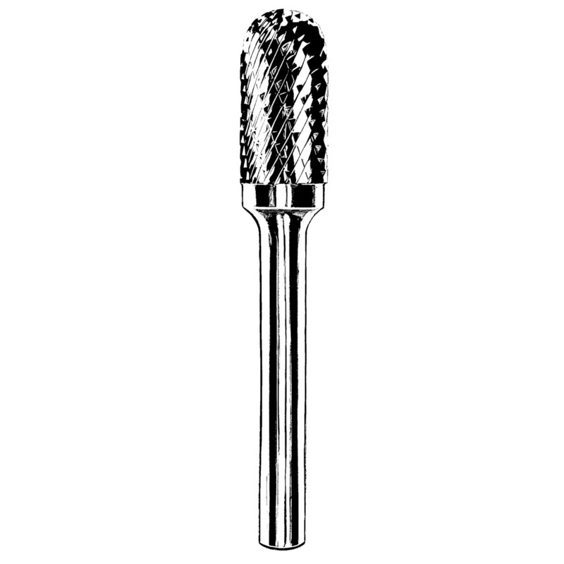 Carbide Burr, 1/8" (3 mm) Dia., SC-42 D/C Burr, Cylinder-Radiused End, 9/16" Flute L, 1/8" Shank